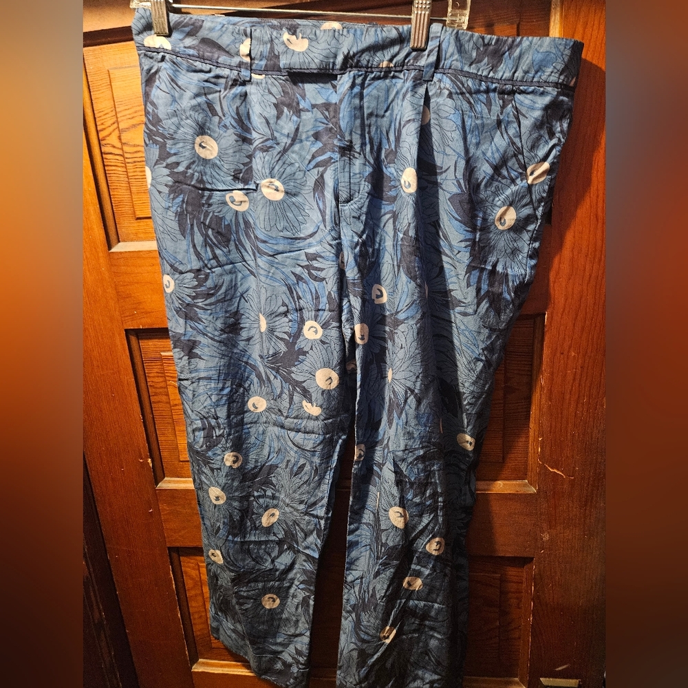 Anthropologie Elevenses Floral Patterned Blue Pants